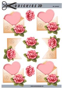 3D ark Quickies Hjerte i kuvert og rose