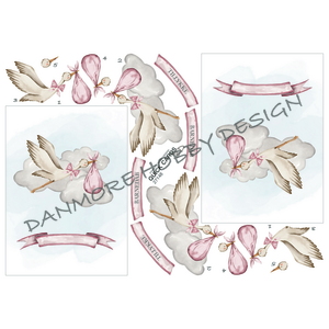 3D ark Quick Cards Stork lyserød