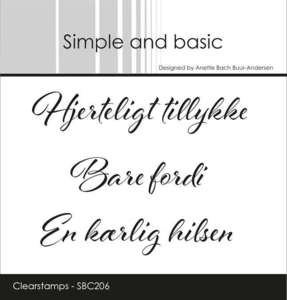 Simple and basic Clearstamp "Hjerteligt Tillykke" SBC206