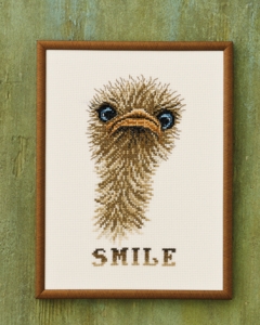 Broderi billede, "Smile" struds, 18x24cm