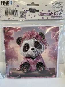 Diamond painting kort blomst panda 15 x 15cm