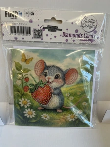 Diamond painting kort mus med jordbær 15 x 15cm