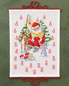 broderi julekalender Julemanden læser, 32x44cm