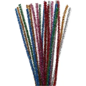 Chenille, 24stk., L: 30cm, 6mm, glitter, stærke farver