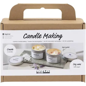 Mini DIY Kit Lysstøbning, Soyalys med aventurin og aventyst, creme, off white