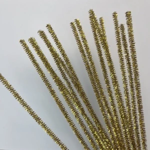 Chenille 6mm x 30cm guld glitter, 15stk.
