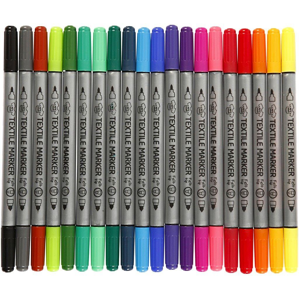 Tekstiltusch, 20stk., Streg 2,3+3,6 mm, Standardfarver