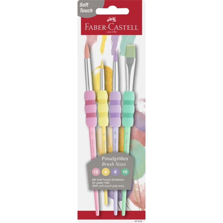 Pensler 4 pastel farver BC Børste med soft touch-grebsområde, 4 størrelser 2, 6, 10, 12